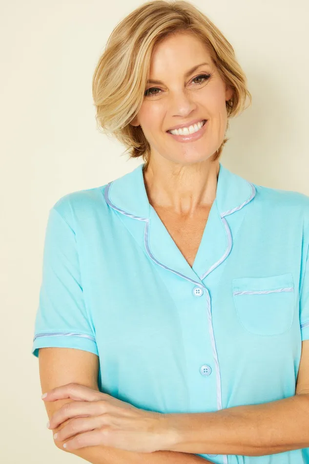 Pj Sets Women Cosabella Bella Short Sleeve Top and Boxer Pajama Set Turcheseblu Venezia