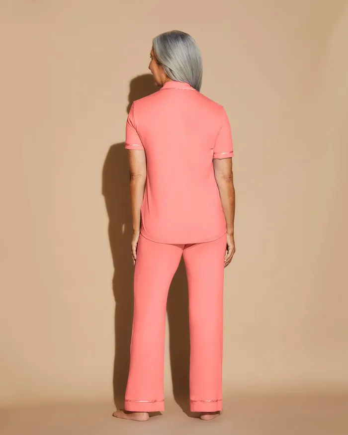 Pj Sets Women Cosabella Bella Short Sleeve Top and Pant Pajama Set Coral Breezecoral Breeze