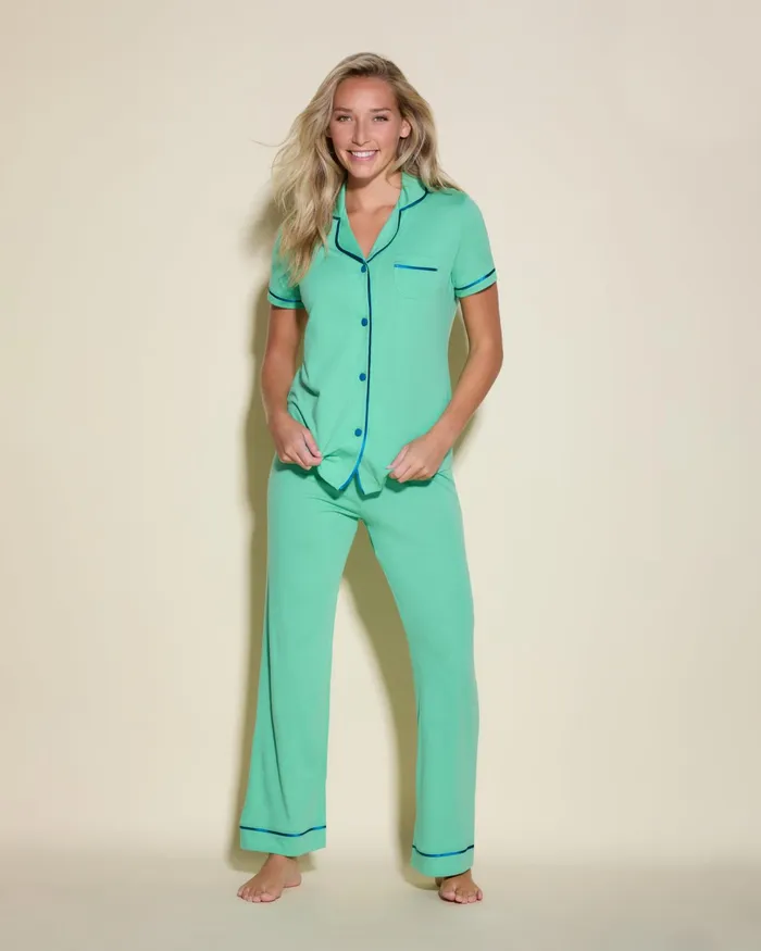 Pj Sets Women Cosabella Bella Short Sleeve Top and Pant Pajama Set Ghana Greenudaipur Blue Pj Sets Women Cosabella Bella Short Sleeve Top and Pant Pajama Set Ghana Greenudaipur Blue