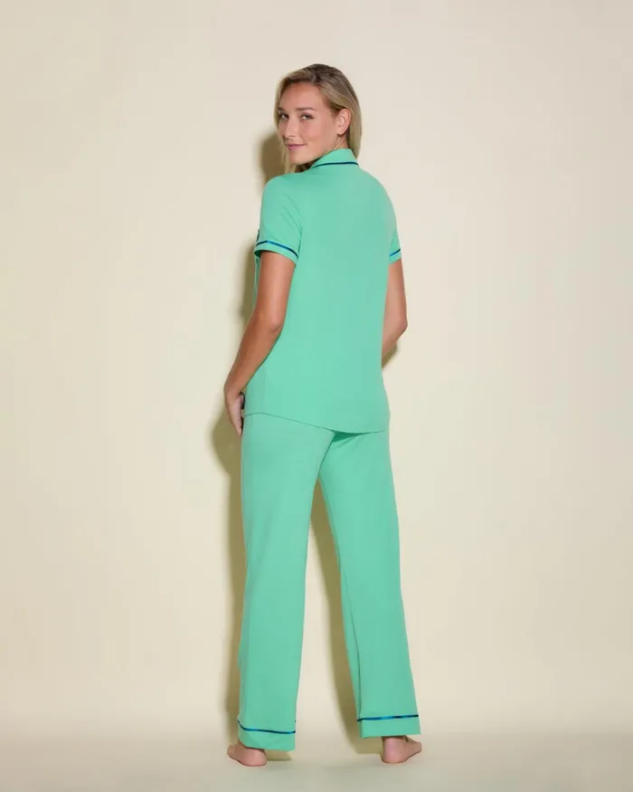 Pj Sets Women Cosabella Bella Short Sleeve Top and Pant Pajama Set Ghana Greenudaipur Blue