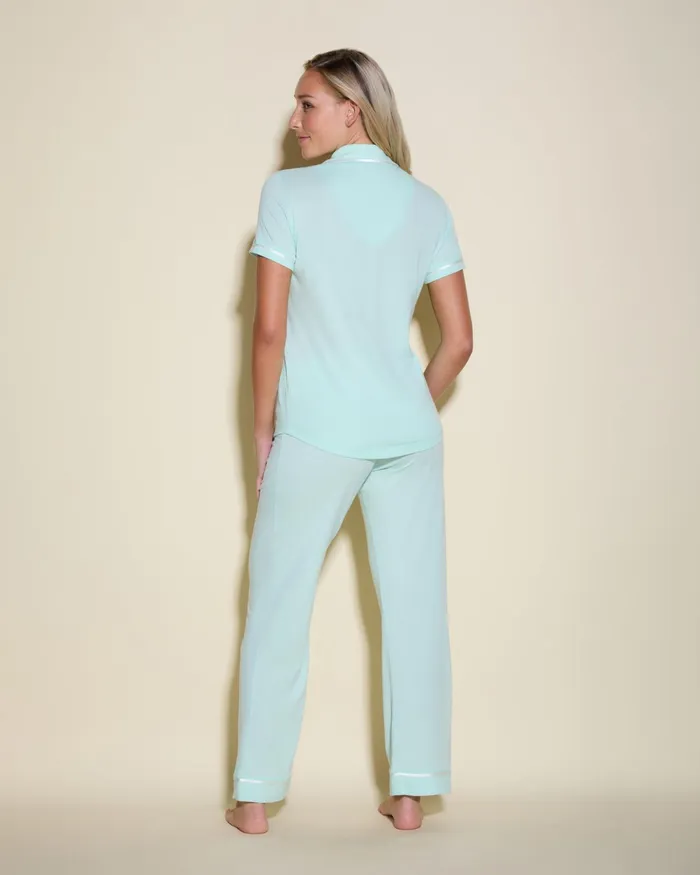 Pj Sets Women Cosabella Bella Short Sleeve Top and Pant Pajama Set Lagoon Mintivory