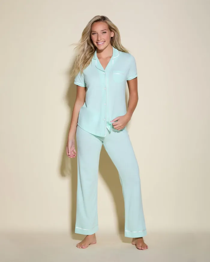 Pj Sets Women Cosabella Bella Short Sleeve Top and Pant Pajama Set Lagoon Mintivory