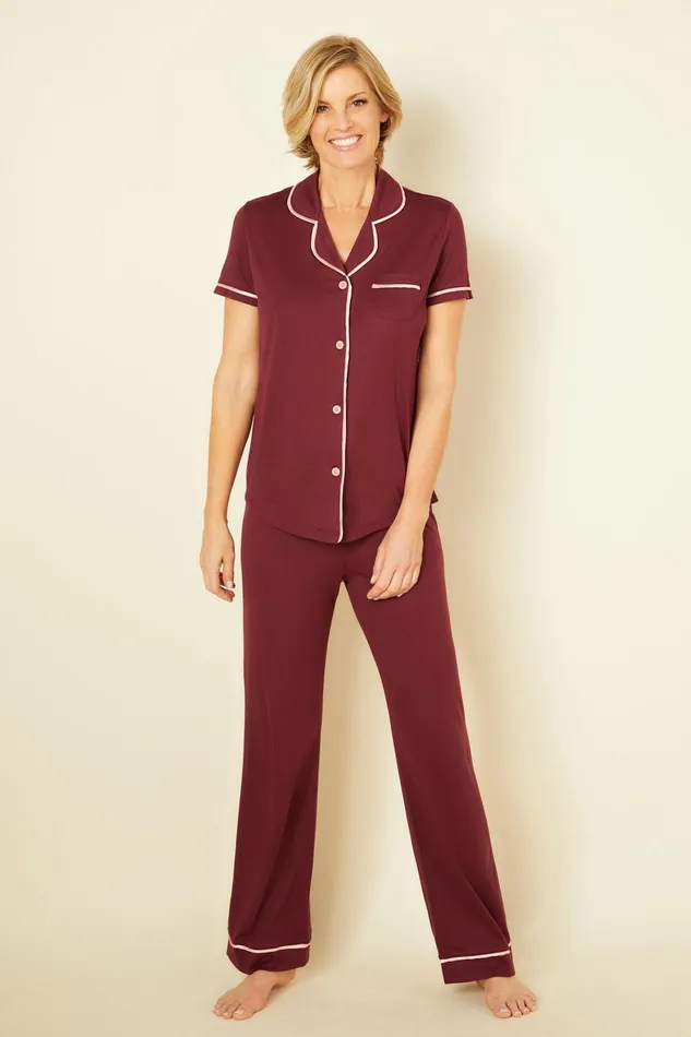 Pj Sets Women Cosabella Bella Short Sleeve Top and Pant Pajama Set Vinofiore