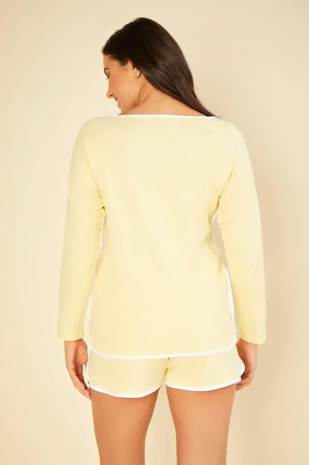 Pj Sets Women Cosabella Florida Lounge Long Sleeve Top and Boxer Limonewhite