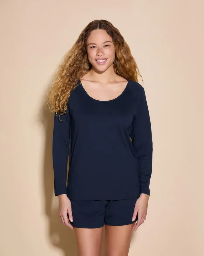 Pj Sets Women Cosabella Florida Lounge Long Sleeve Top and Boxer Navynavy