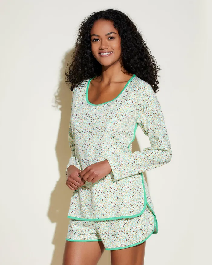 Pj Sets Women Cosabella Florida Lounge Printed Long Sleeve Top and Boxer Vino Floralmenta
