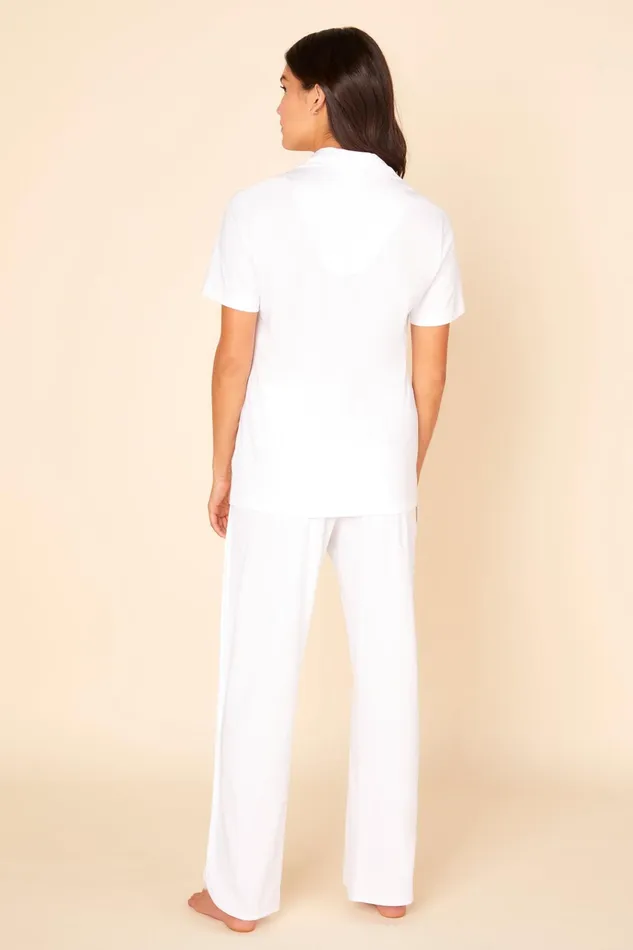 Pj Sets Women Cosabella Florida Lounge Short Sleeve Top and Pant Whitewhite