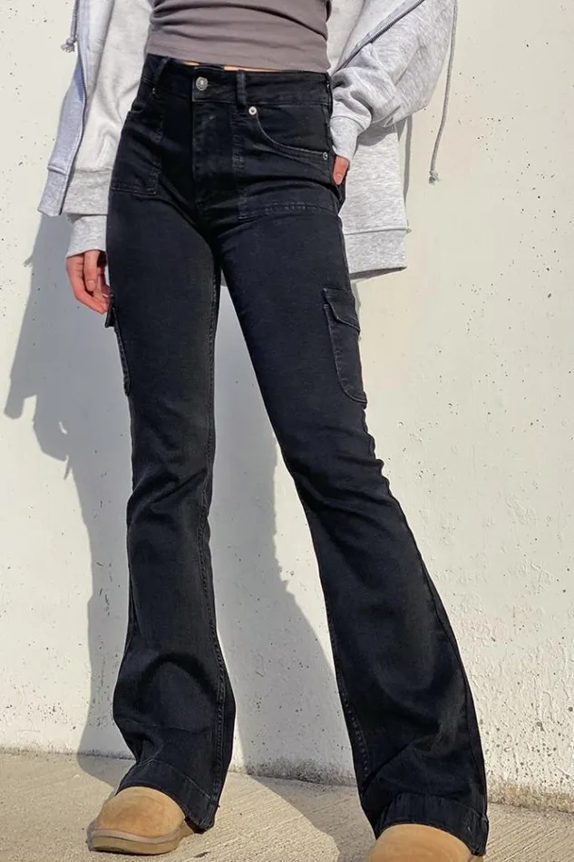Pockets Flared Jeans Women Subdued Denim