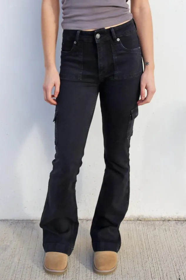 Pockets Flared Jeans Women Subdued Denim