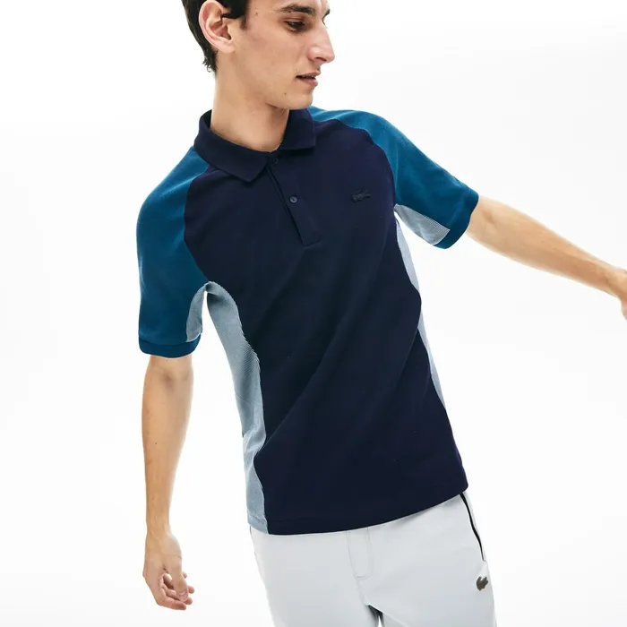 Polos Lacoste Mens Colorblock Piqu Polo Shirt Navy BlueGreyNavy Blue Shop