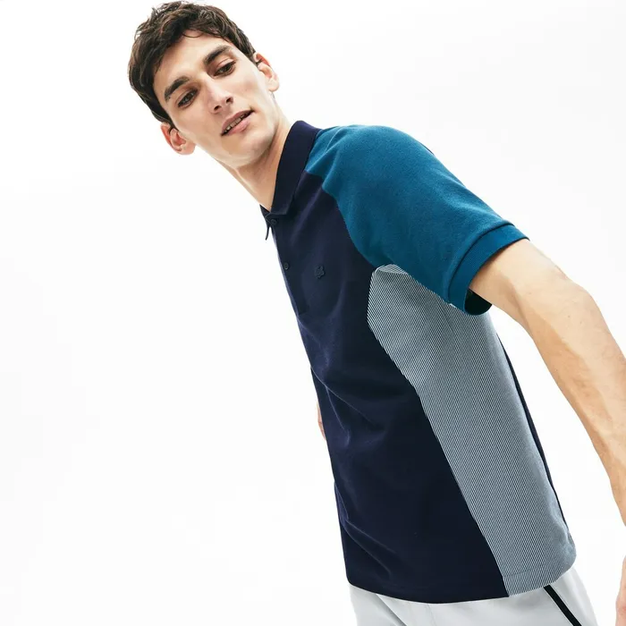 Polos Lacoste Mens Colorblock Piqu Polo Shirt Navy BlueGreyNavy Blue Shop