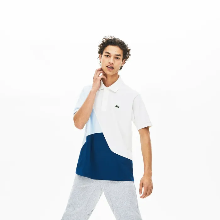 Polos Lacoste Mens L1212 ColorBlocked Thermoregulating Piqu Polo BlueWhiteLight Blue Shop Polos Lacoste Mens L1212 ColorBlocked Thermoregulating Piqu Polo BlueWhiteLight Blue Shop