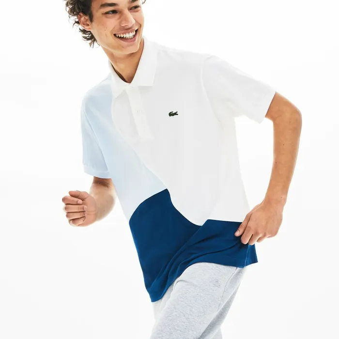 Polos Lacoste Mens L1212 ColorBlocked Thermoregulating Piqu Polo BlueWhiteLight Blue Shop