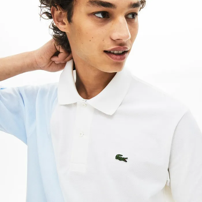 Polos Lacoste Mens L1212 ColorBlocked Thermoregulating Piqu Polo BlueWhiteLight Blue Shop