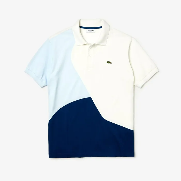 Polos Lacoste Mens L1212 ColorBlocked Thermoregulating Piqu Polo BlueWhiteLight Blue Shop