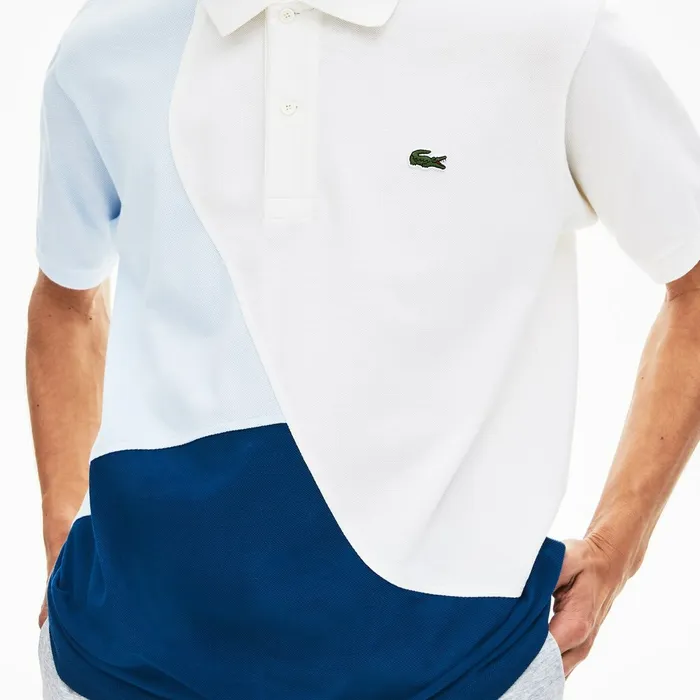 Polos Lacoste Mens L1212 ColorBlocked Thermoregulating Piqu Polo BlueWhiteLight Blue Shop