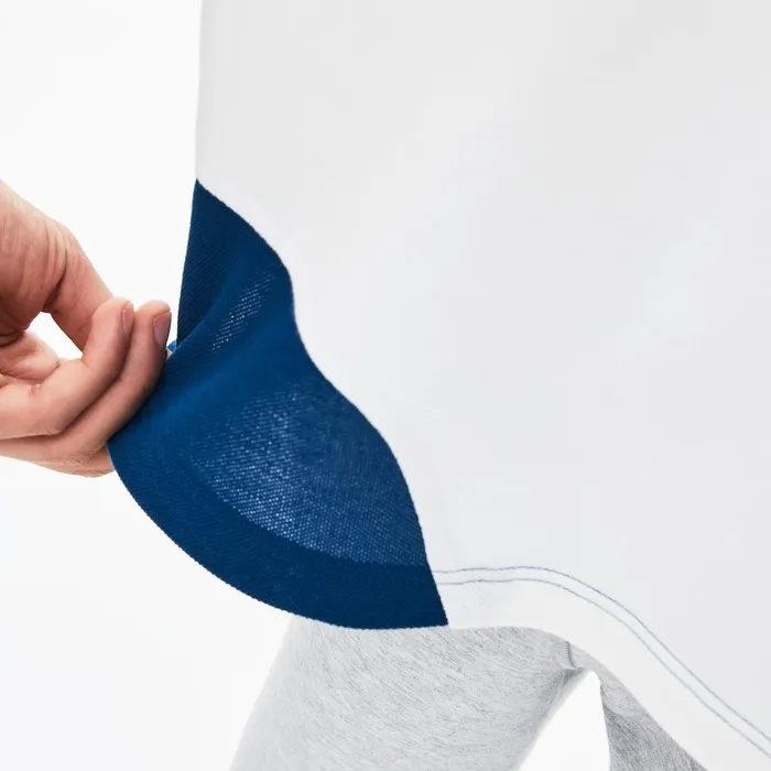 Polos Lacoste Mens L1212 ColorBlocked Thermoregulating Piqu Polo BlueWhiteLight Blue Shop