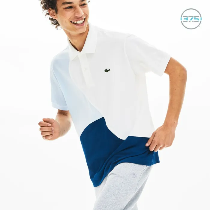 Polos Lacoste Mens L1212 ColorBlocked Thermoregulating Piqu Polo BlueWhiteLight Blue Shop