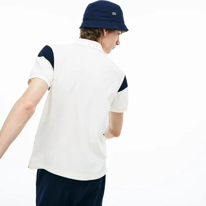 Polos Lacoste Mens L1212 Technical Piqu Polo YellowNavy BlueWhite Casaul