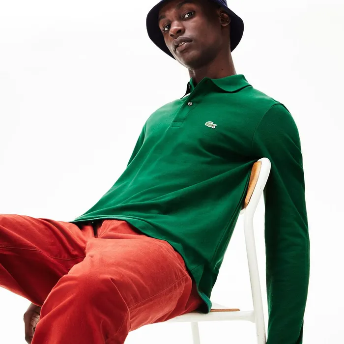 Polos Lacoste Mens LongSleeve L1212 Polo Shirt Green Gift for Friend