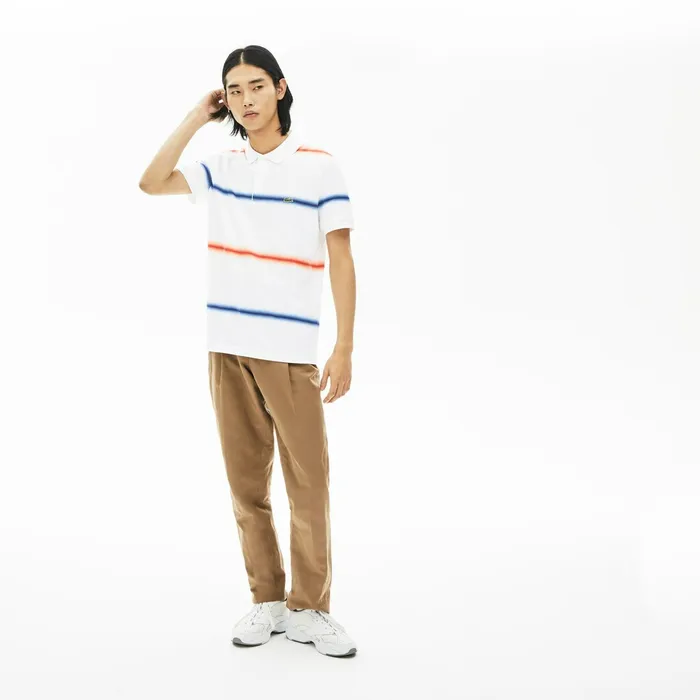 Polos Lacoste Mens Made in France Regular Fit Cotton Piqu Polo Shirt WhiteNavy BlueRed Store