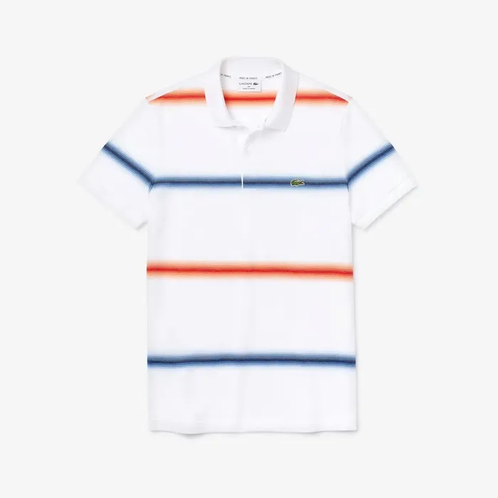 Polos Lacoste Mens Made in France Regular Fit Cotton Piqu Polo Shirt WhiteNavy BlueRed Store