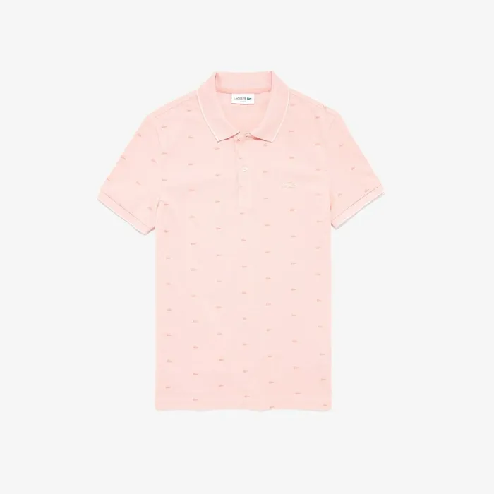 Polos Lacoste Mens Micro Print Polo Shirt Light PinkPink Online