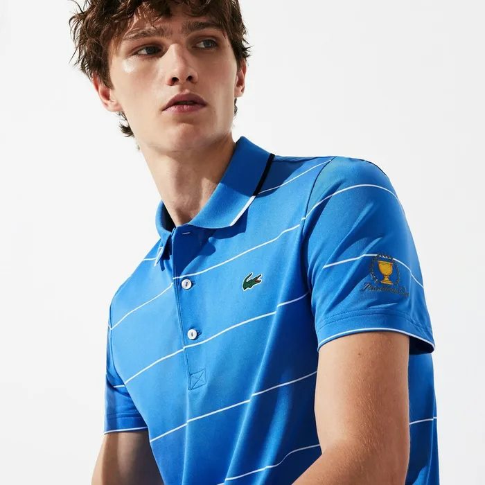 Polos Lacoste Mens Presidents Cup Striped Breathable Stretch Jersey Golf Polo Shirt BlueWhiteNavy BlueWhite Online Outlet Store