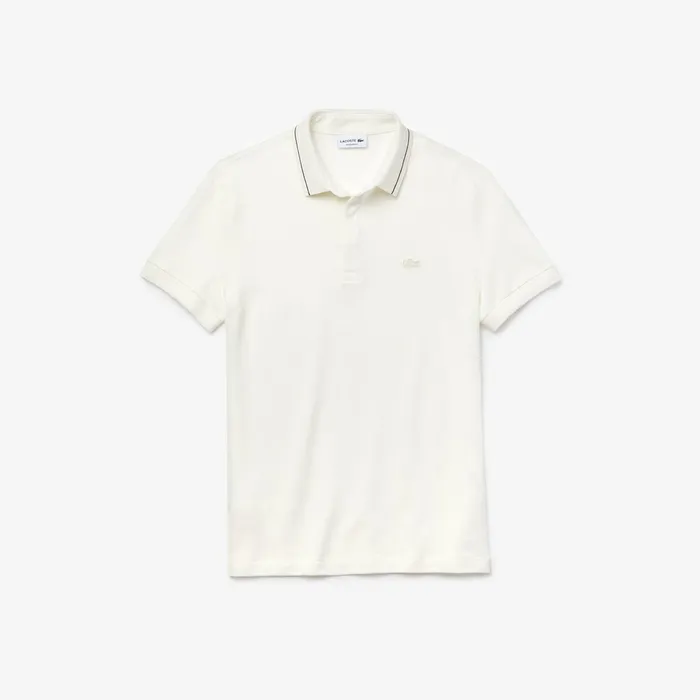 Polos Lacoste Mens Regular Fit LinenBlend Polo Shirt WhiteBlack Online Store