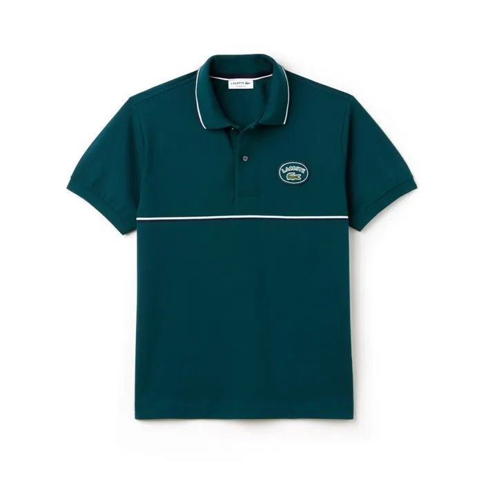 Polos Lacoste Mens Regular Fit Striped Accents Petit Piqu Polo GreenNavy BlueWhite Store