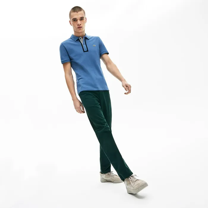 Polos Lacoste Mens Slim Fit CheckeredPlacket Stretch Cotton Piqu Polo Blue Shop