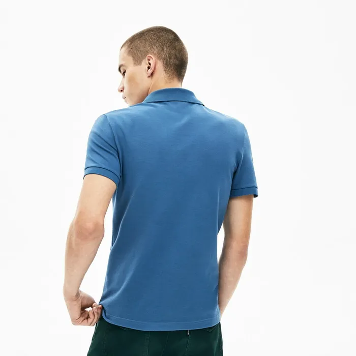Polos Lacoste Mens Slim Fit CheckeredPlacket Stretch Cotton Piqu Polo Blue Shop