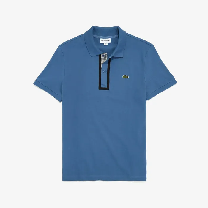 Polos Lacoste Mens Slim Fit CheckeredPlacket Stretch Cotton Piqu Polo Blue Shop