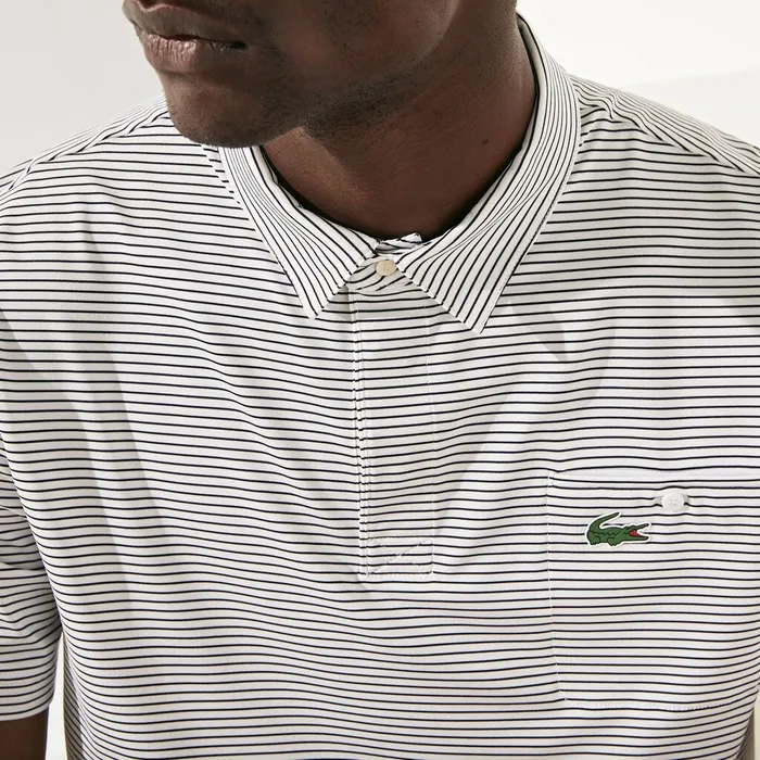 Polos Lacoste Mens SPORT Breathable Striped Golf Polo Shirt WhitePurple Online Store