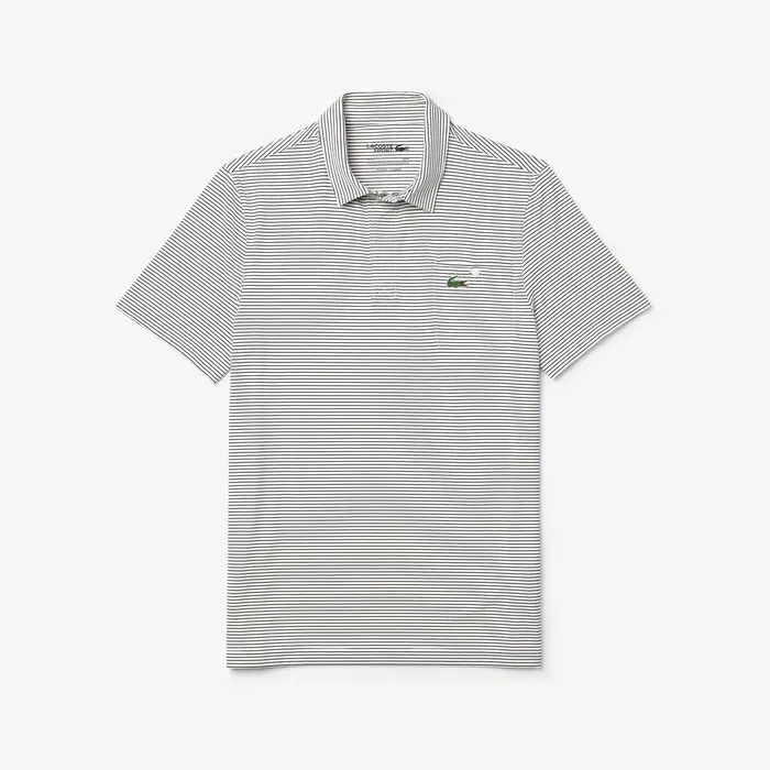 Polos Lacoste Mens SPORT Breathable Striped Golf Polo Shirt WhitePurple Online Store