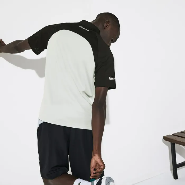 Polos Lacoste Mens SPORT Colorblock Breathable Piqu Tennis Polo Shirt BlackLight GreyWhite Popular