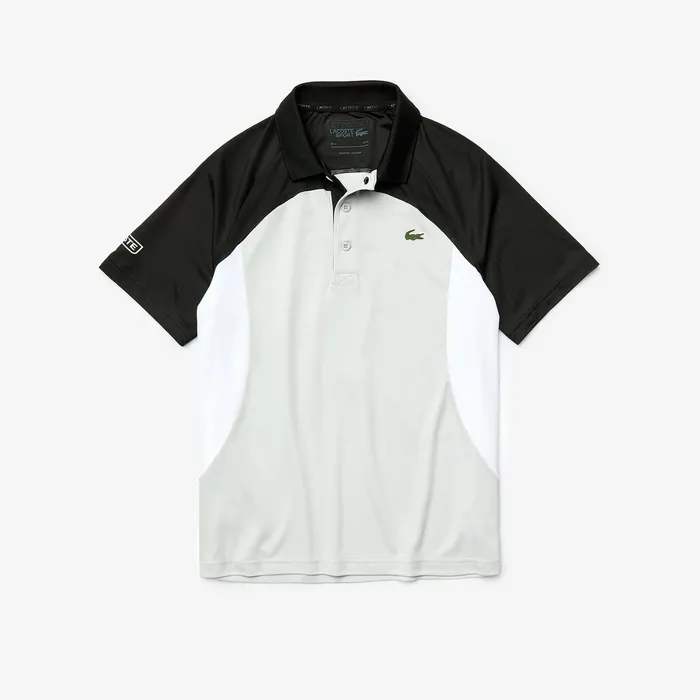 Polos Lacoste Mens SPORT Colorblock Breathable Piqu Tennis Polo Shirt BlackLight GreyWhite Popular