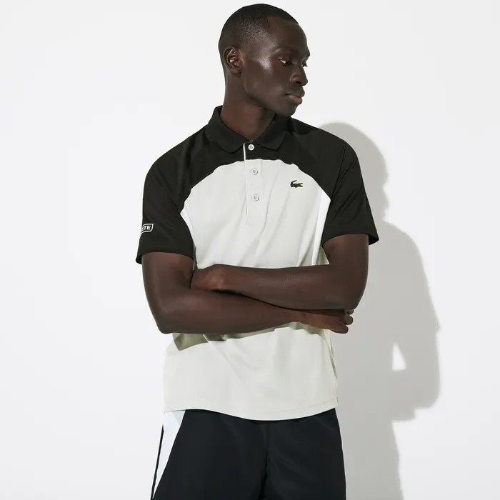 Polos Lacoste Mens SPORT Colorblock Breathable Piqu Tennis Polo Shirt BlackLight GreyWhite Popular