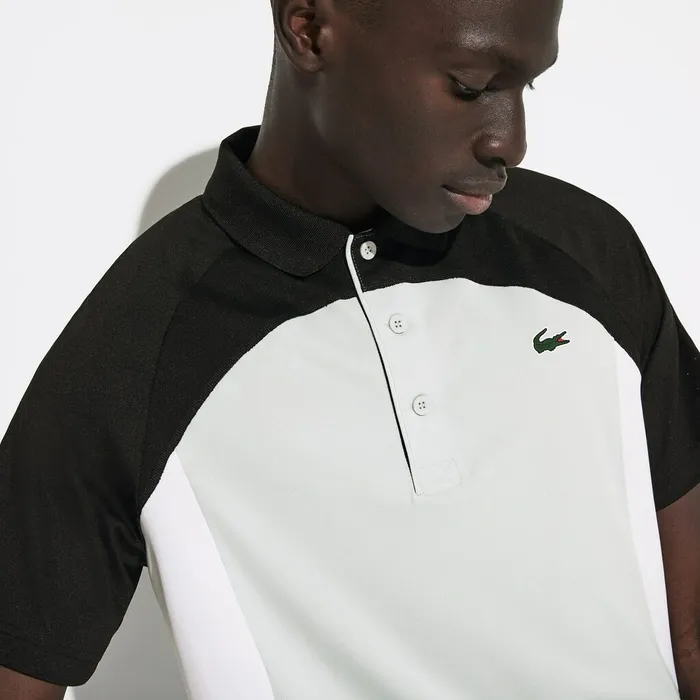 Polos Lacoste Mens SPORT Colorblock Breathable Piqu Tennis Polo Shirt BlackLight GreyWhite Popular