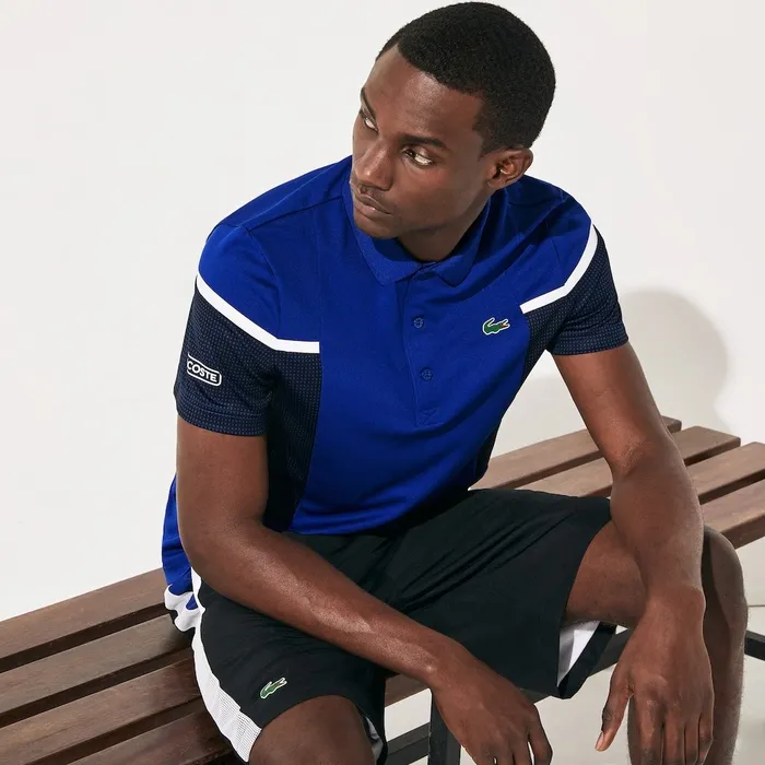 Polos Lacoste Mens SPORT Mesh Panel Breathable Tennis Polo Shirt BlueBlackWhite Casaul