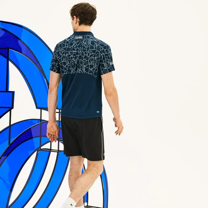 Polos Lacoste Mens SPORT Novak Djokovic Print Technical Jersey Polo BlueWhite Online Outlet Store