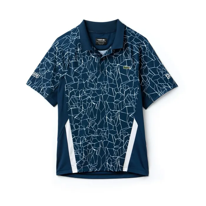 Polos Lacoste Mens SPORT Novak Djokovic Print Technical Jersey Polo BlueWhite Online Outlet Store