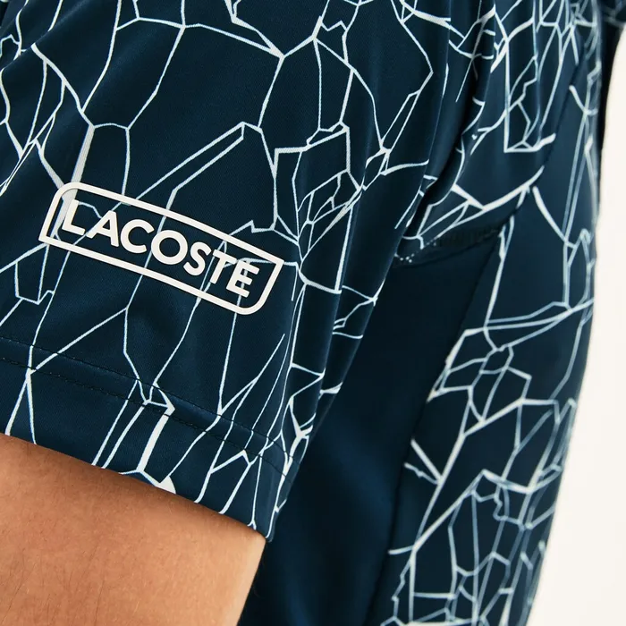 Polos Lacoste Mens SPORT Novak Djokovic Print Technical Jersey Polo BlueWhite Online Outlet Store