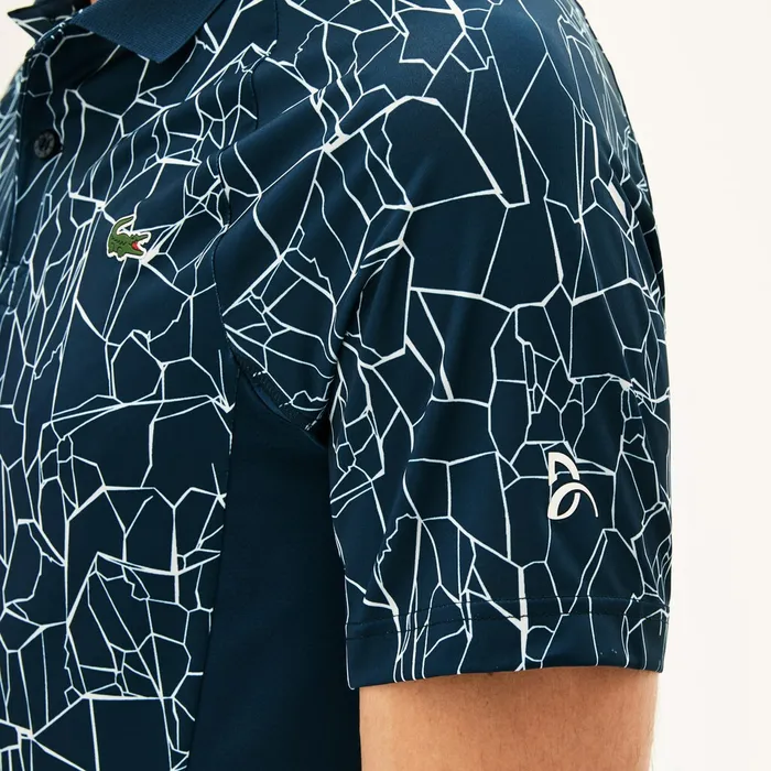 Polos Lacoste Mens SPORT Novak Djokovic Print Technical Jersey Polo BlueWhite Online Outlet Store