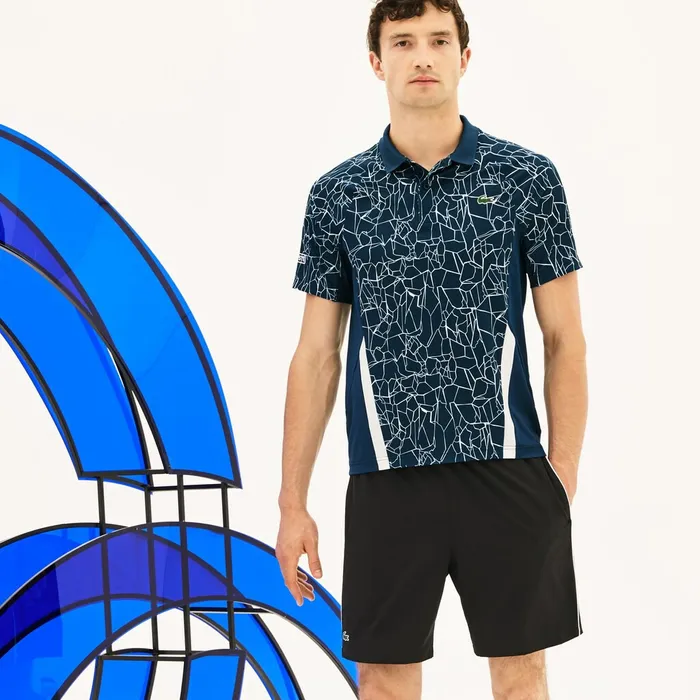 Polos Lacoste Mens SPORT Novak Djokovic Print Technical Jersey Polo BlueWhite Online Outlet Store