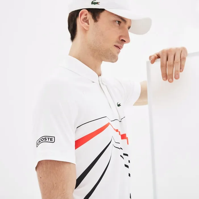 Polos Lacoste Mens SPORT Novak Djokovic Stretch Polo WhiteBlackRed Gift for Friend Polos Lacoste Mens SPORT Novak Djokovic Stretch Polo WhiteBlackRed Gift for Friend