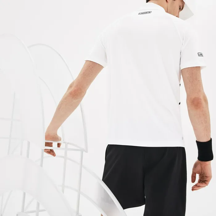 Polos Lacoste Mens SPORT Novak Djokovic Stretch Polo WhiteBlackRed Gift for Friend