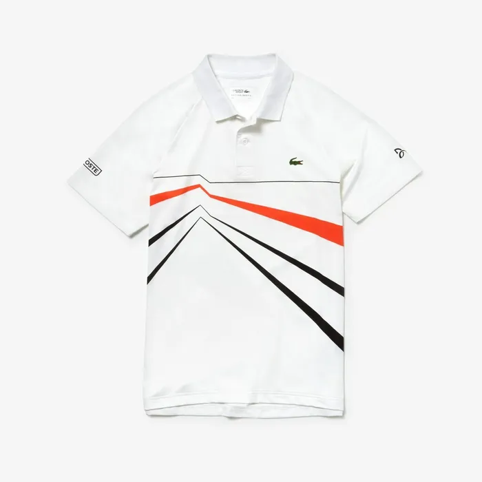 Polos Lacoste Mens SPORT Novak Djokovic Stretch Polo WhiteBlackRed Gift for Friend