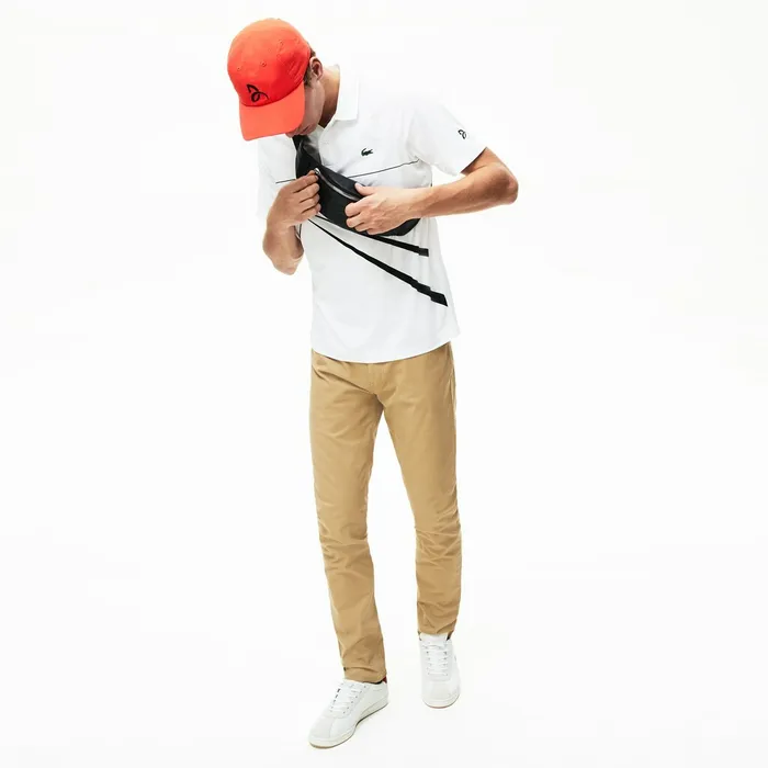 Polos Lacoste Mens SPORT Novak Djokovic Stretch Polo WhiteBlackRed Gift for Friend