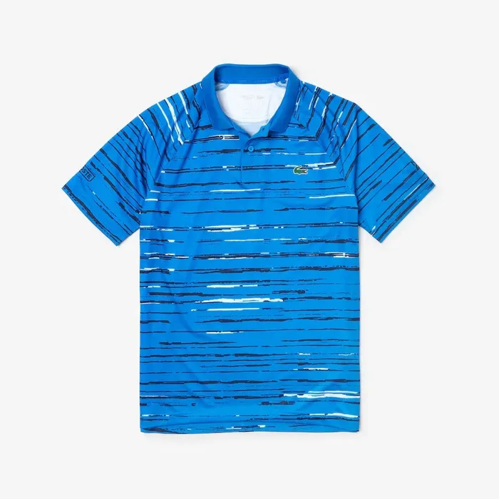 Polos Lacoste Mens SPORT Novak Djokovic Striped Jersey Polo BlueNavy BlueWhite Store